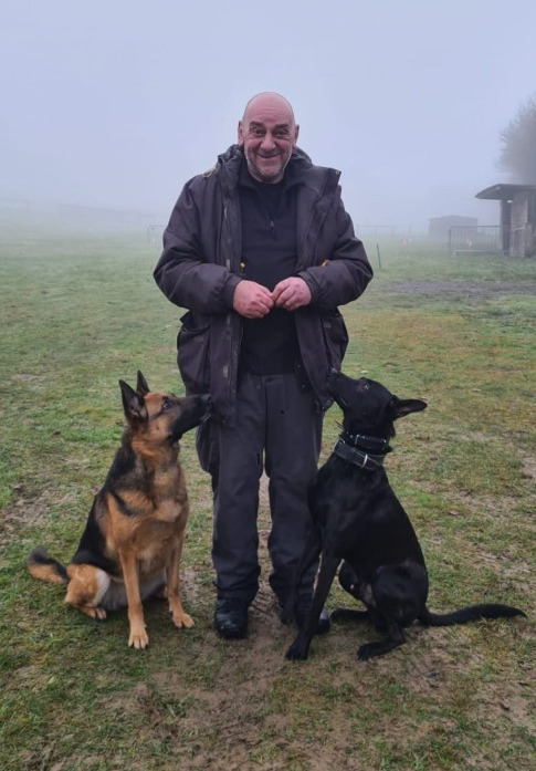 mick garner and his two dogs Mia and max the dutch and German shepherds